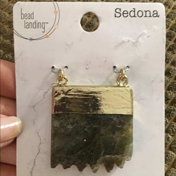 New Brown Sideways Natural Stone Pendant Connector - Picture 10 of 11